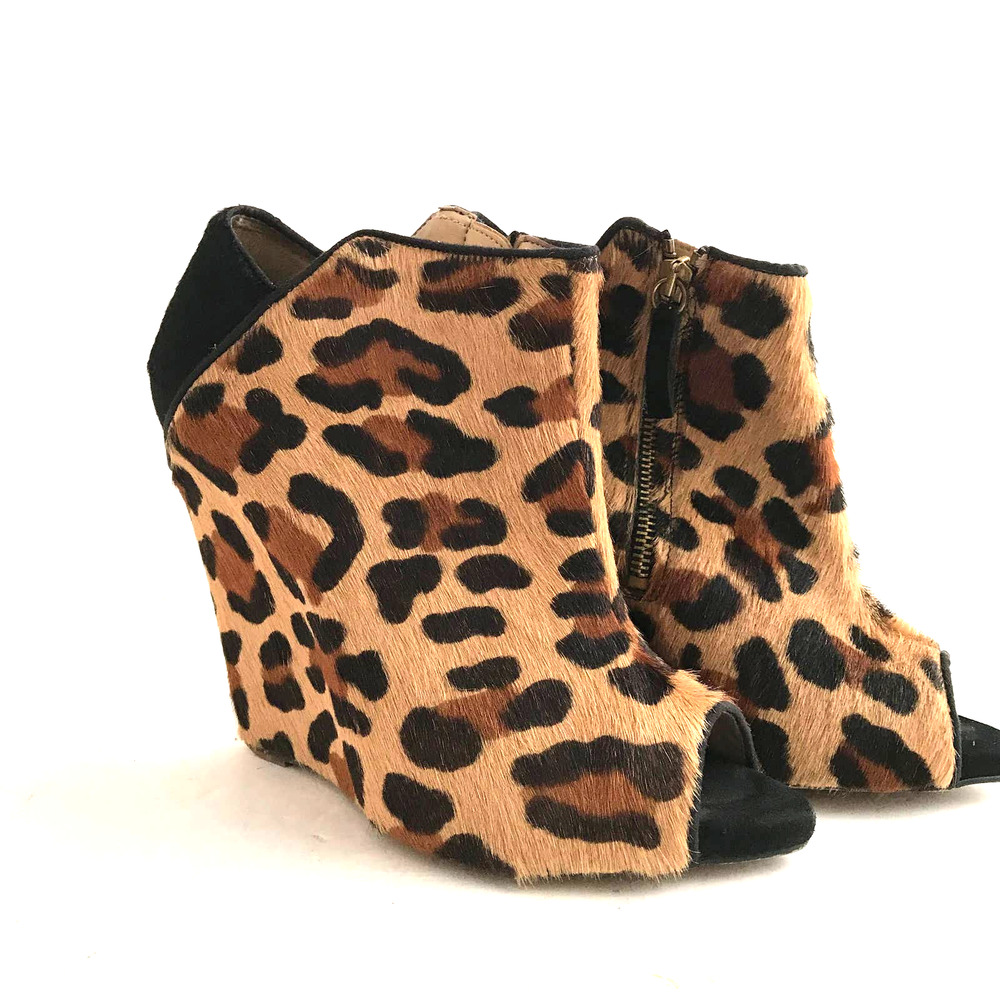Zara Leopard Print Wedge Booties Size 40